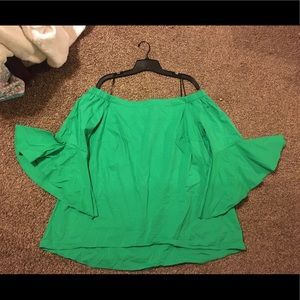 Gibson Latimer green off the shoulder top